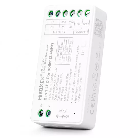 Controleur LED 2 en 1 RF2.4G DC12-24V 12A/Ch - Monocouleur/Bicolore