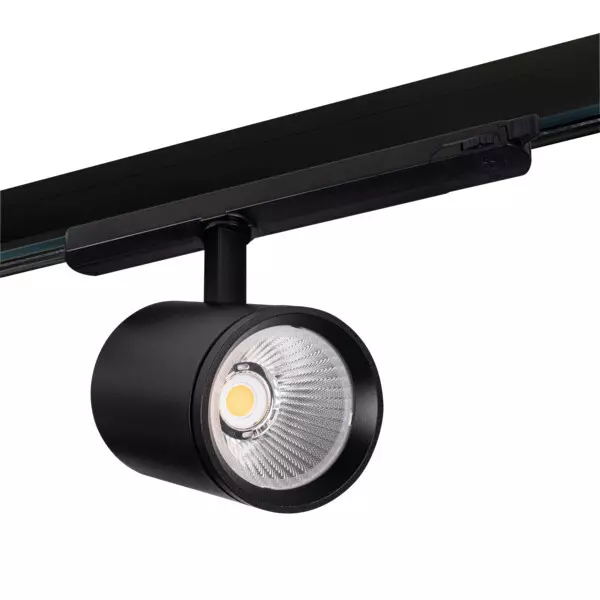 Projecteur LED sur Rail Triphasée Orientable AC220-240V 30W 2850lm 60° IP20 Ø90mm Noir - Blanc Chaud 3000K