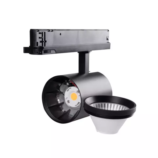 Projecteur LED sur Rail Triphasée Orientable AC220-240V 30W 2850lm 60° IP20 Ø90mm Noir - Blanc Chaud 3000K