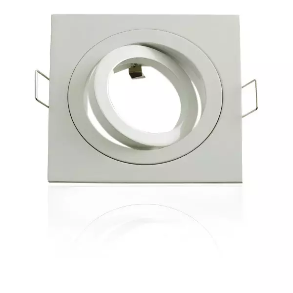 Lot de 10 Supports de plafond Support LED Encastrable orientable carré blanc perçage 80mm Blanc avec douille GU10 isolée
