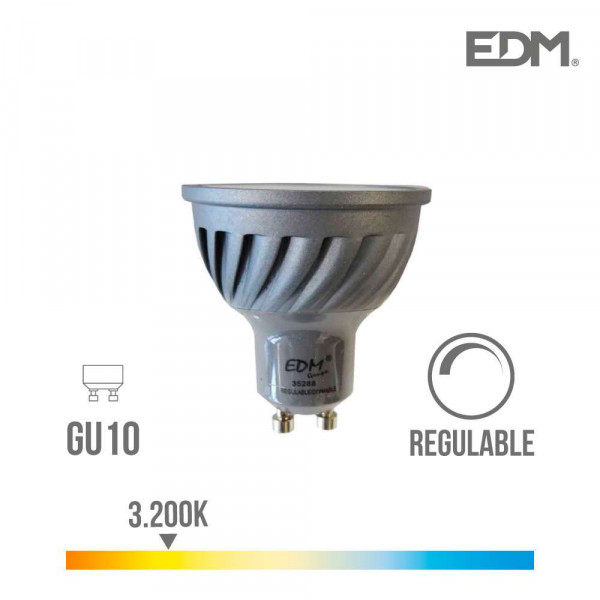 Spot LED Dimmable GU10 6W Dicroïque équivalent à 45W - Blanc Chaud 3200K