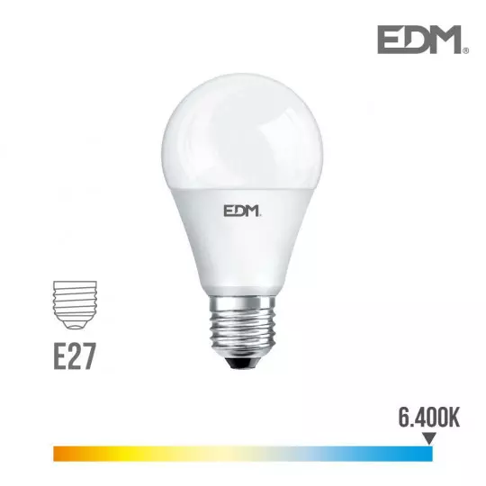 Ampoule LED E27 12W Ronde A60 équivalent à 75W - Blanc du Jour 6400K