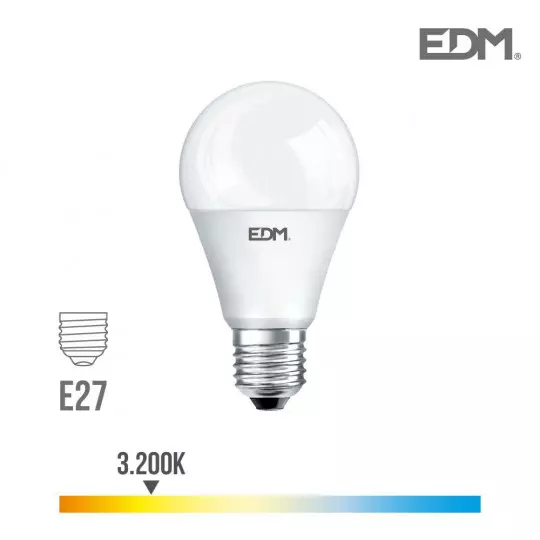 Ampoule LED E27 12W Ronde A60 équivalent à 75W - Blanc Chaud 3200K