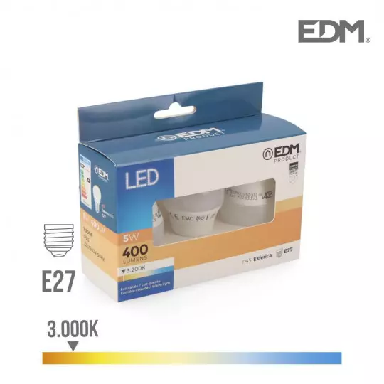 Lot de 3 Ampoules LED E27 5W équivalent à 50W - Blanc Chaud 3200K
