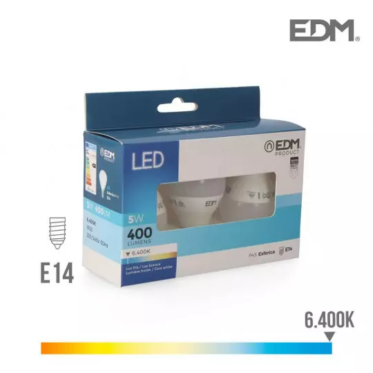Lot de 3 Ampoules LED E14 5W équivalent à 50W - Blanc du Jour 6400K
