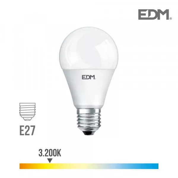 Ampoule LED E27 7W Ronde A60 équivalent à 46W - Blanc Chaud 3200K