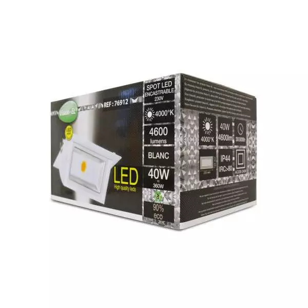Spot LED Encastrable Orientable AC220/240V 40W 4300lm 120° Etanche IP40 235x145mm - Blanc Naturel 4000K perçage 220x125mm