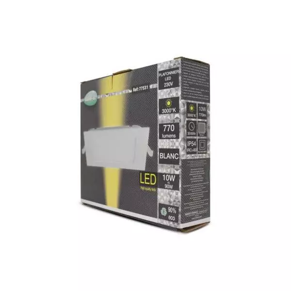 Dalle LED Encastrable Blanc 10W (100W) 700lm 160° IP44 145mmx145mm - Blanc Chaud 3000K