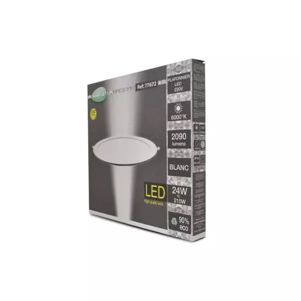 Plafonnier LED AC220/240V 24W 2100lm 120° IP40 IK06 Ø300mm - Blanc du Jour 6000K perçage Ø272mm