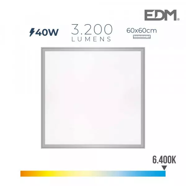 Dalle LED 40W carré 59,5x59,5mm Chrome mat - Blanc du Jour 6400K