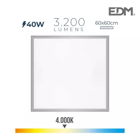 Dalle LED 40W carré 59,5x59,5mm Chrome mat - Blanc Naturel 4000K