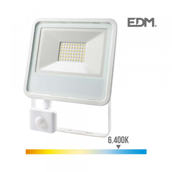 Projecteur LED à Détecteur 50W Blanc étanche IP65 3500lm (400W) - 6400K