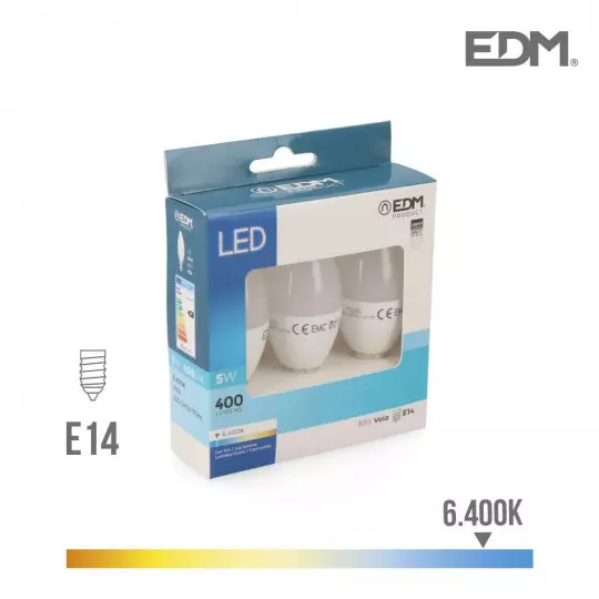 Lot de 3 Ampoules LED E14 5W Flamme équivalent à 50W - Blanc du Jour 6400K