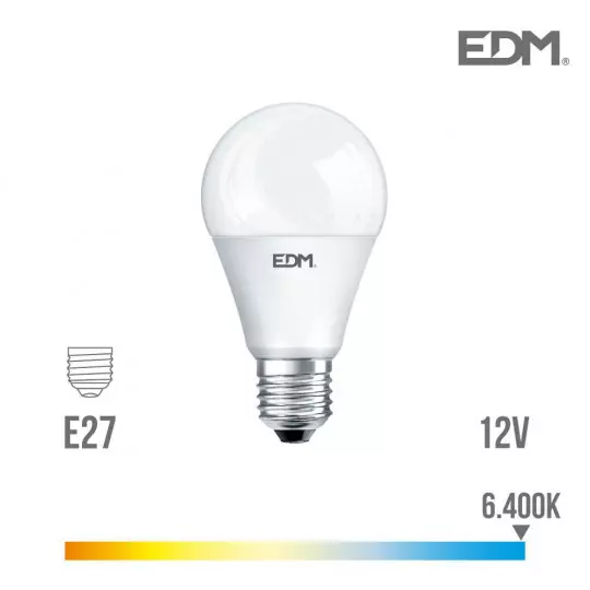 Ampoule LED E27 12V 10W Ronde A60 équivalent à 60W - Blanc du Jour 6400K