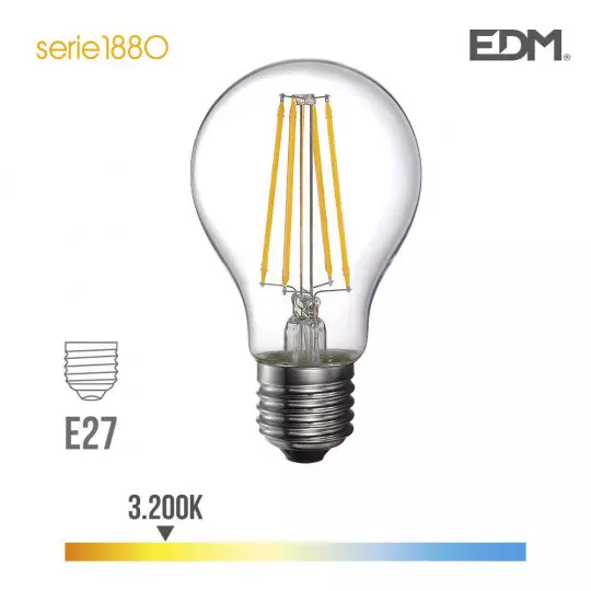 Ampoule LED E27 6W Ronde A60 équivalent à 47W - Blanc Chaud 3200K