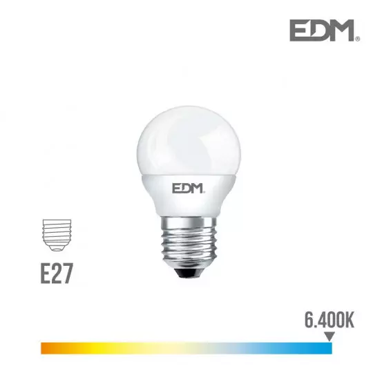 Ampoule LED E27 7W Ronde équivalent à 48W - Blanc du Jour 6400K