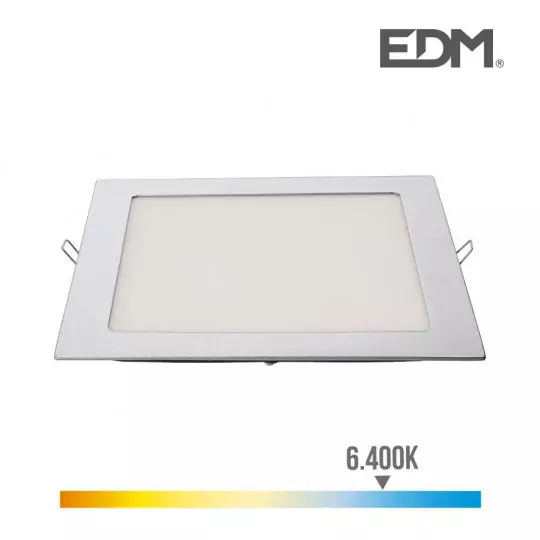 Downlight LED 20W carré 22cm Chromé - Blanc du Jour 6400K