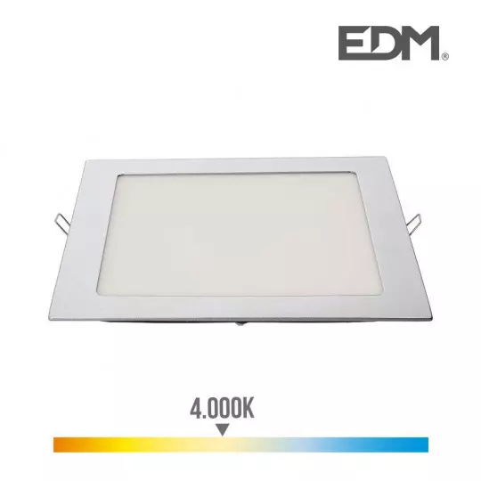 Downlight LED 20W carré 22cm Chromé - Blanc Naturel 4000K