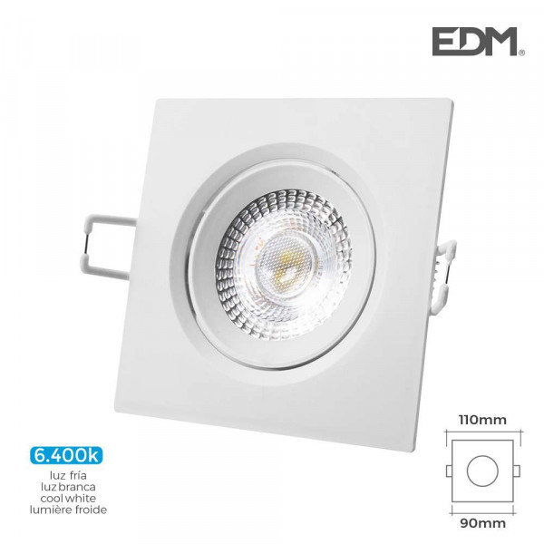 Downlight LED 5W carré 110mm Blanc - Blanc du Jour 6400K