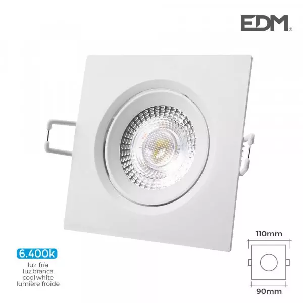 Downlight LED 5W carré 110mm Blanc - Blanc du Jour 6400K