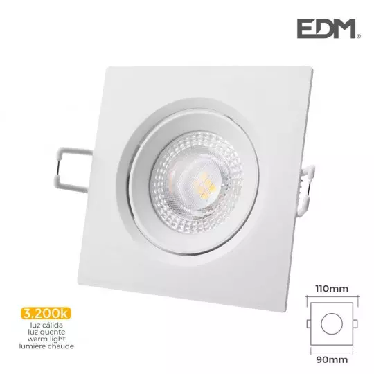 Downlight LED 5W carré 110mm Blanc - Blanc Naturel 3200K