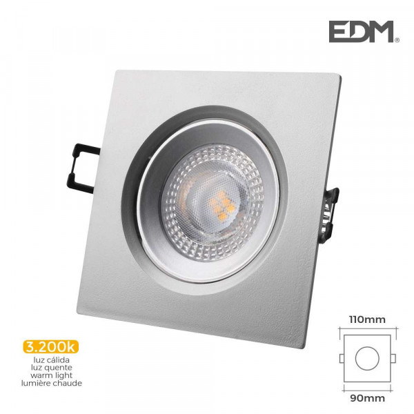 Downlight LED 5W carré 110mm Chromé - Blanc Chaud 3200K