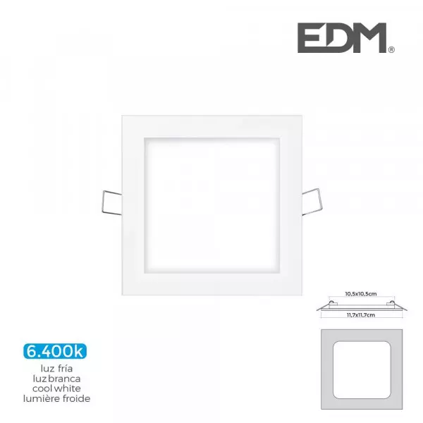 Downlight LED 6W carré 11,7cm Blanc - Blanc du Jour 6400K