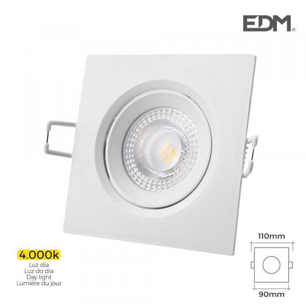 Downlight LED 5W carré 90mm Blanc - Blanc Naturel 4000K