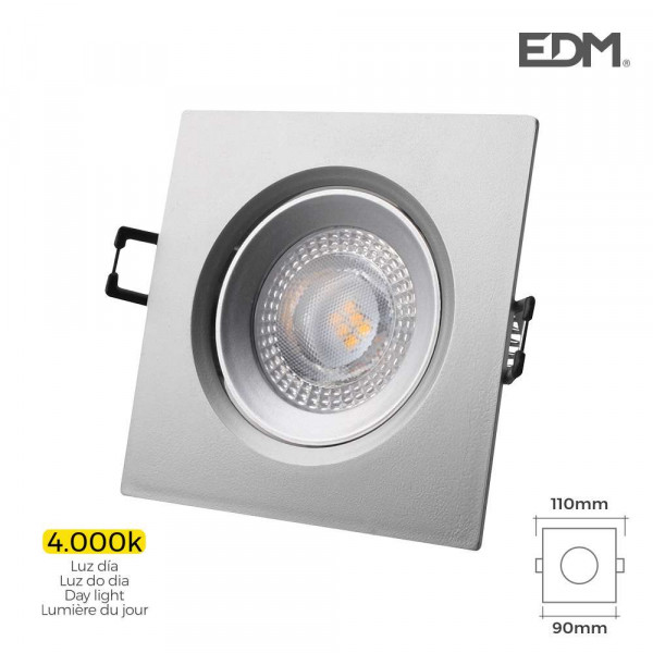 Downlight LED 5W carré 90mm Chromé - Blanc Naturel 4000K