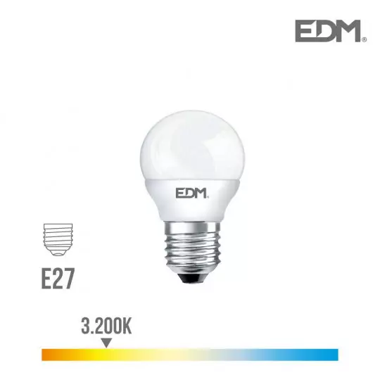 Ampoule LED E27 6W Ronde équivalent à 40W - Blanc Chaud 3200K