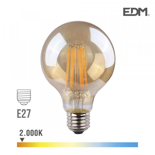 Ampoule LED E27 8W Globe G80 équivalent à 55W - Blanc Chaud 2000K