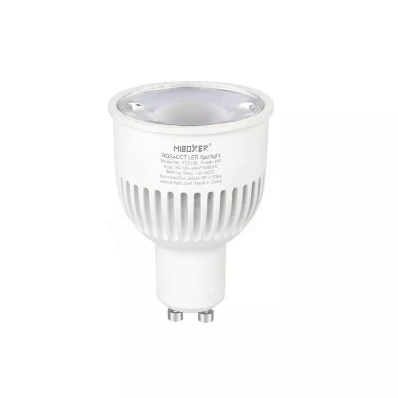 Spot LED Dimmable 6W GU10 550lm 30° Ø50mm Télécommande / Google Assistant / Alexa - RGB+CCT 2700K-6500K 106 Spot LED Dimmable 6W GU10 550lm 30° Ø50mm Télécommande / Google Assistant / Alexa - RGB+CCT 2700K-6500K 106