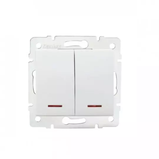 Interrupteur Encastrable Double avec Voyant Lumineux LED LOGI Blanc