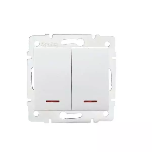 Interrupteur Encastrable Double avec Voyant Lumineux LED LOGI Blanc