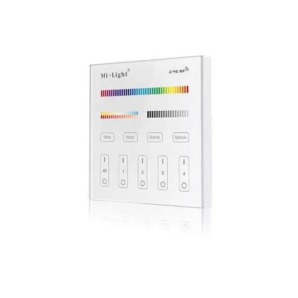 Télécommande Tactile Murale Dimmable RadioFréquence Sans Fil 4 Zones T4 Blanc - RGB+CCT