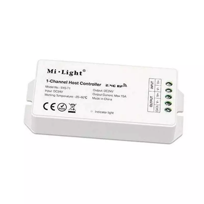 Controleur LED RGB+CCT DC24V 15A RF 2,4G / Google Asisstant / Alexa SYS-T1 Controleur LED RGB+CCT DC24V 15A RF 2,4G / Google Asisstant / Alexa SYS-T1