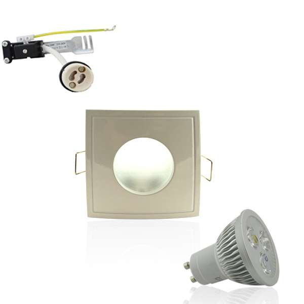 Kit Spot LED GU10 étanche 4W carré blanc - lumière 35W blanc chaud 2700K