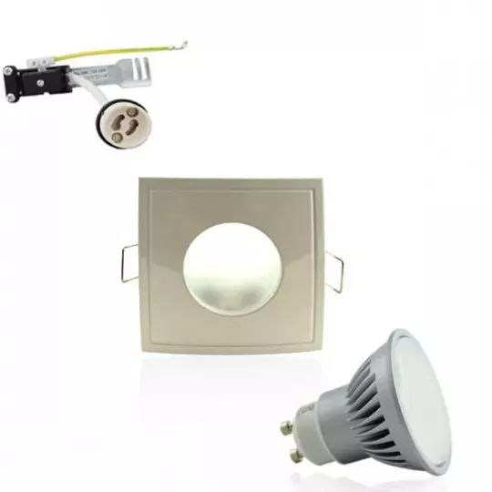 Kit Spot LED GU10 étanche 6W carré blanc lumière 50W blanc chaud 2700K