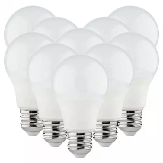 Lot de 10 Ampoules LED A60 SMD 8,5W 810lm 180° E27 - Blanc Chaud 3000K