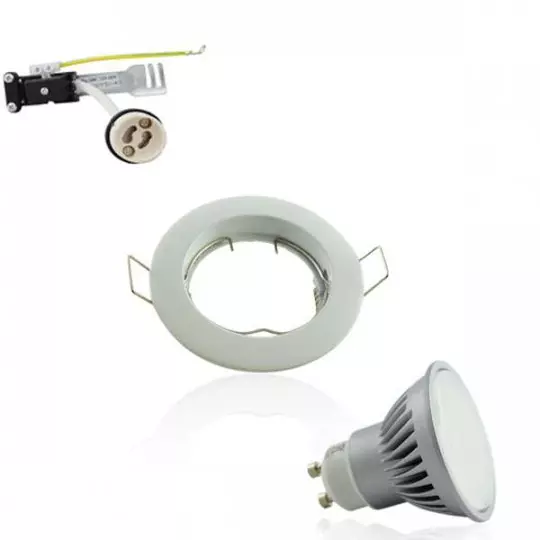 Kit Spot encastrable orientable blanc LED GU10 7W (60W) Blanc Chaud 3000K angle large