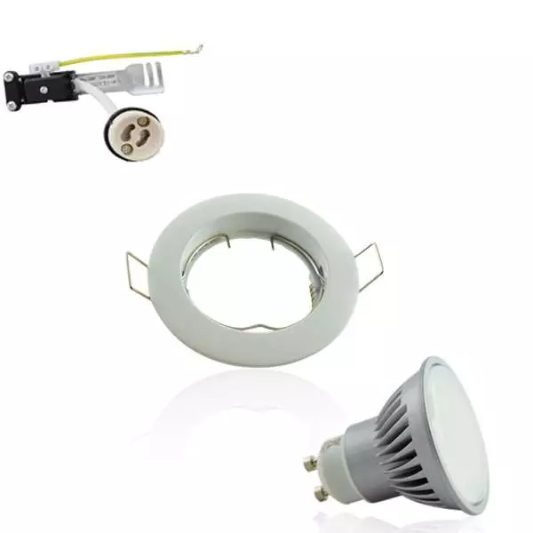 Kit Spot encastrable orientable blanc LED GU10 7W (60W) Blanc Chaud 3000K angle large