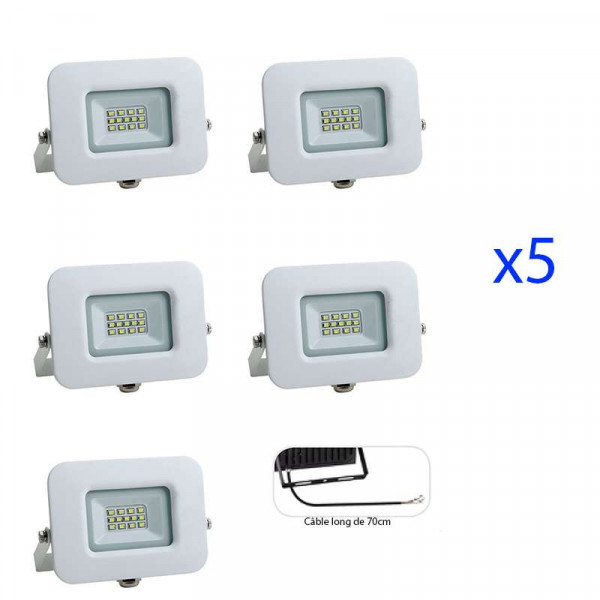 Lot de 5 Projecteurs LED 10W (60W) Blanc Premium Line IP65 850 lumens