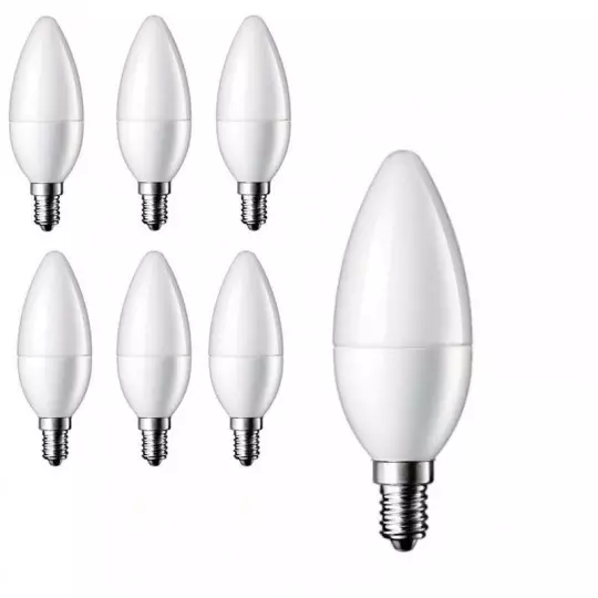 Lot de 6 Ampoules LED E14 Flamme 6W 480lm 180° - Blanc du Jour 6000K