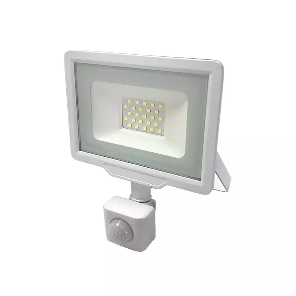 Projecteur LED Blanc 20W (100W) à Détecteur IP65 1600lm - Blanc du Jour  6000K