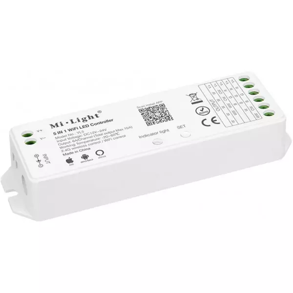 Controleur LED Wifi 5 en 1 Mono-Couleur / RGB / RGBW / RGB + CCT DC12-24V 6A/Ch RF 2,4G / Alexa / Google Asisstant YL5