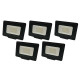 Lot de 5 Projecteurs LED Noirs 20W (100W) Étanche IP65 1600lm - Blanc du Jour 6000K