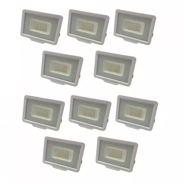 Lot de 10 Projecteurs LED Blancs 20W (100W) Étanche IP65 1600lm - Blanc Naturel 4500K
