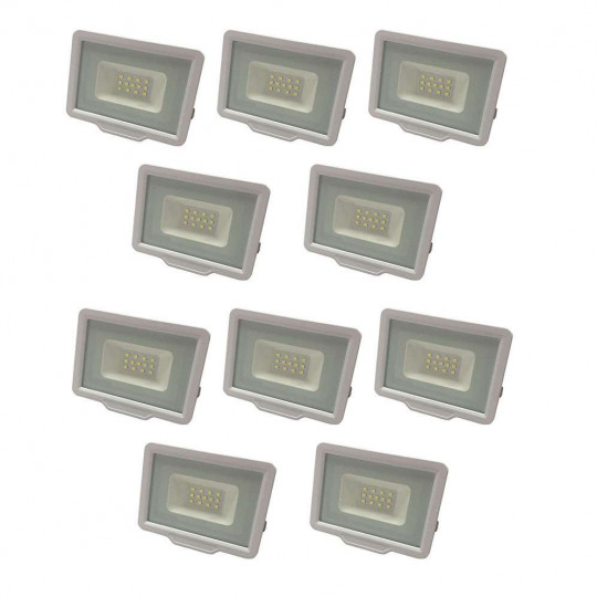 Lot de 10 Projecteurs LED Blancs 20W (100W) Étanche IP65 1600lm - Blanc Chaud 2700K