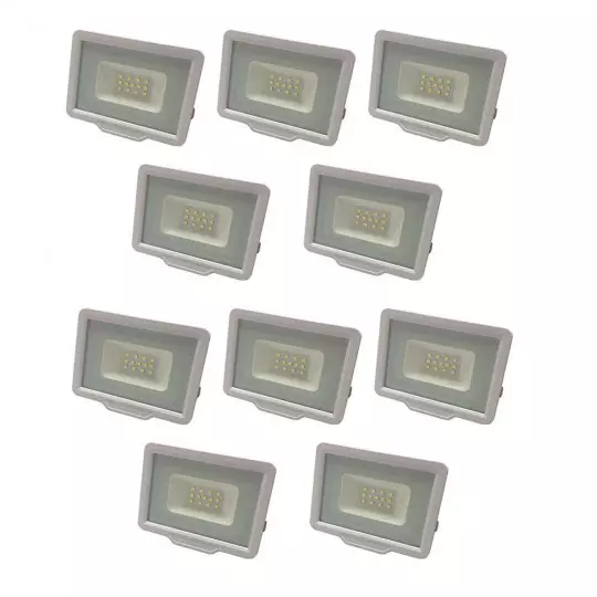 Lot de 10 Projecteurs LED Blancs 20W (100W) Étanche IP65 1600lm - Blanc Chaud 2700K