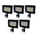 Lot de 5 Projecteurs LED Noirs 20W (100W) à Détecteur IP65 1600lm - Blanc Naturel 4500K